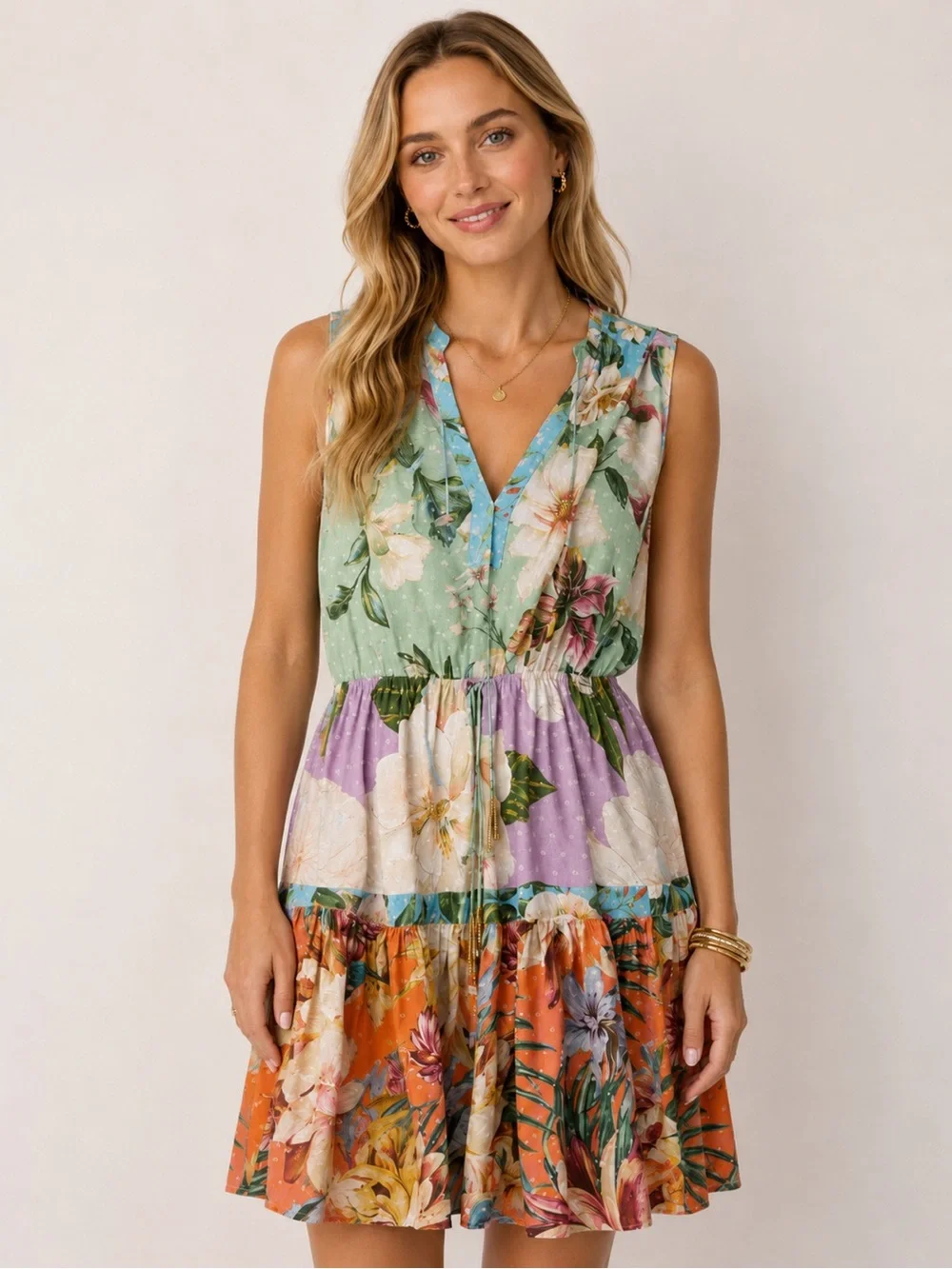 Farm Rio Tropical Floral Mini Dress XS | Resort Sleeveless Ruffle Hem Dress - Picture 2 of 10
